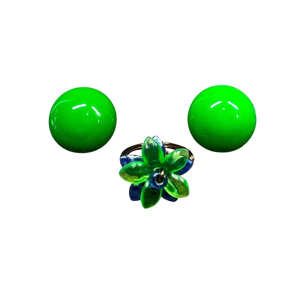 Vintage Halloween Green Earring and Ring Set
